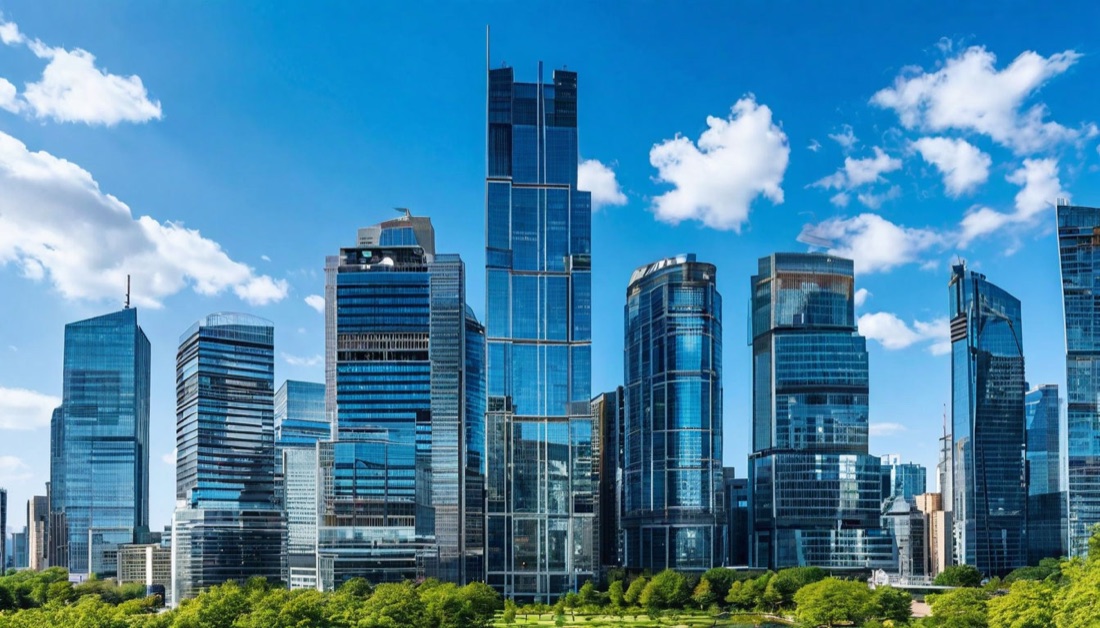 Деловой финансовый район города с высотными зданиями